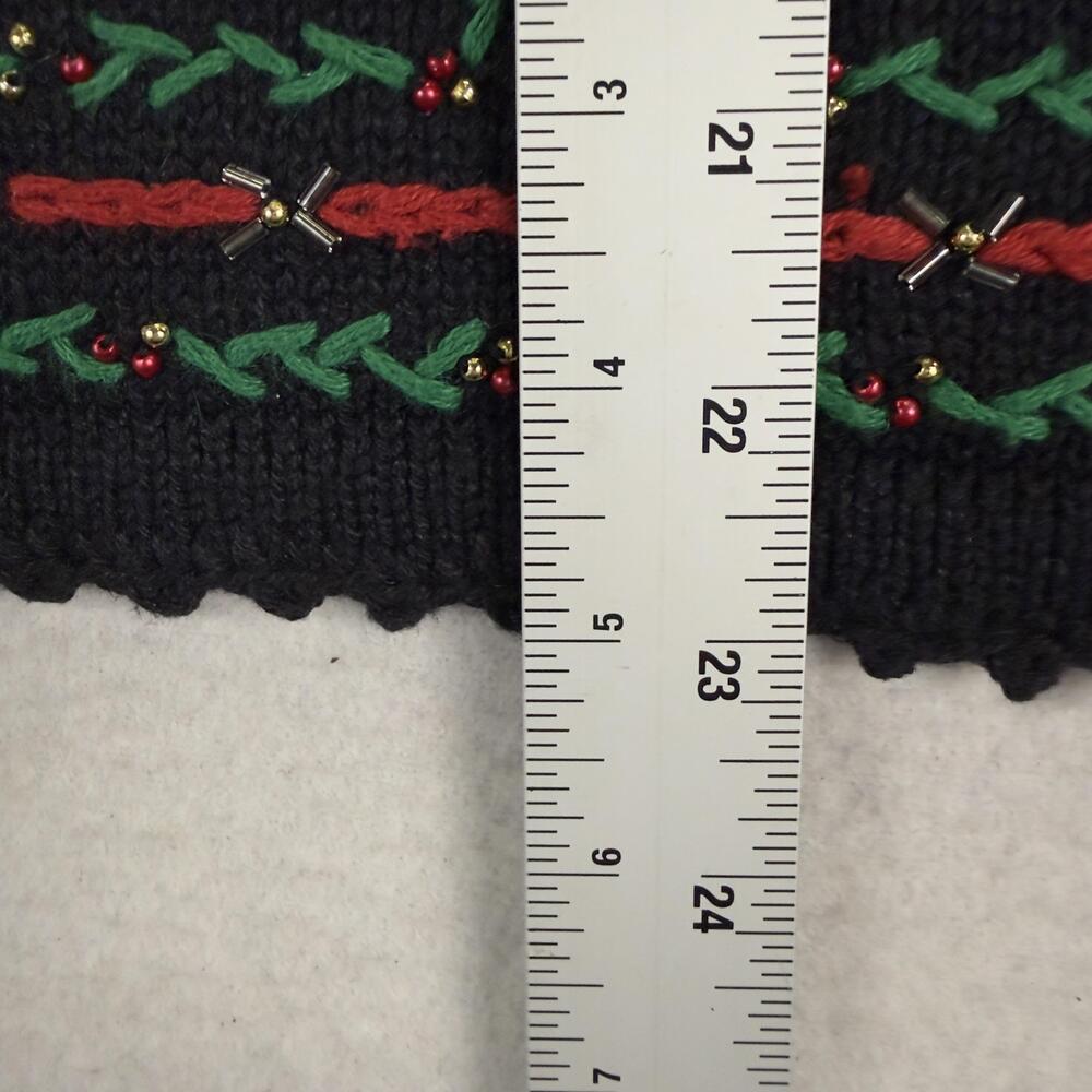 Vintage Embroidered Christmas Cardigan Sweater Rocking Horse Beaded Black Size L - Picture 9 of 10